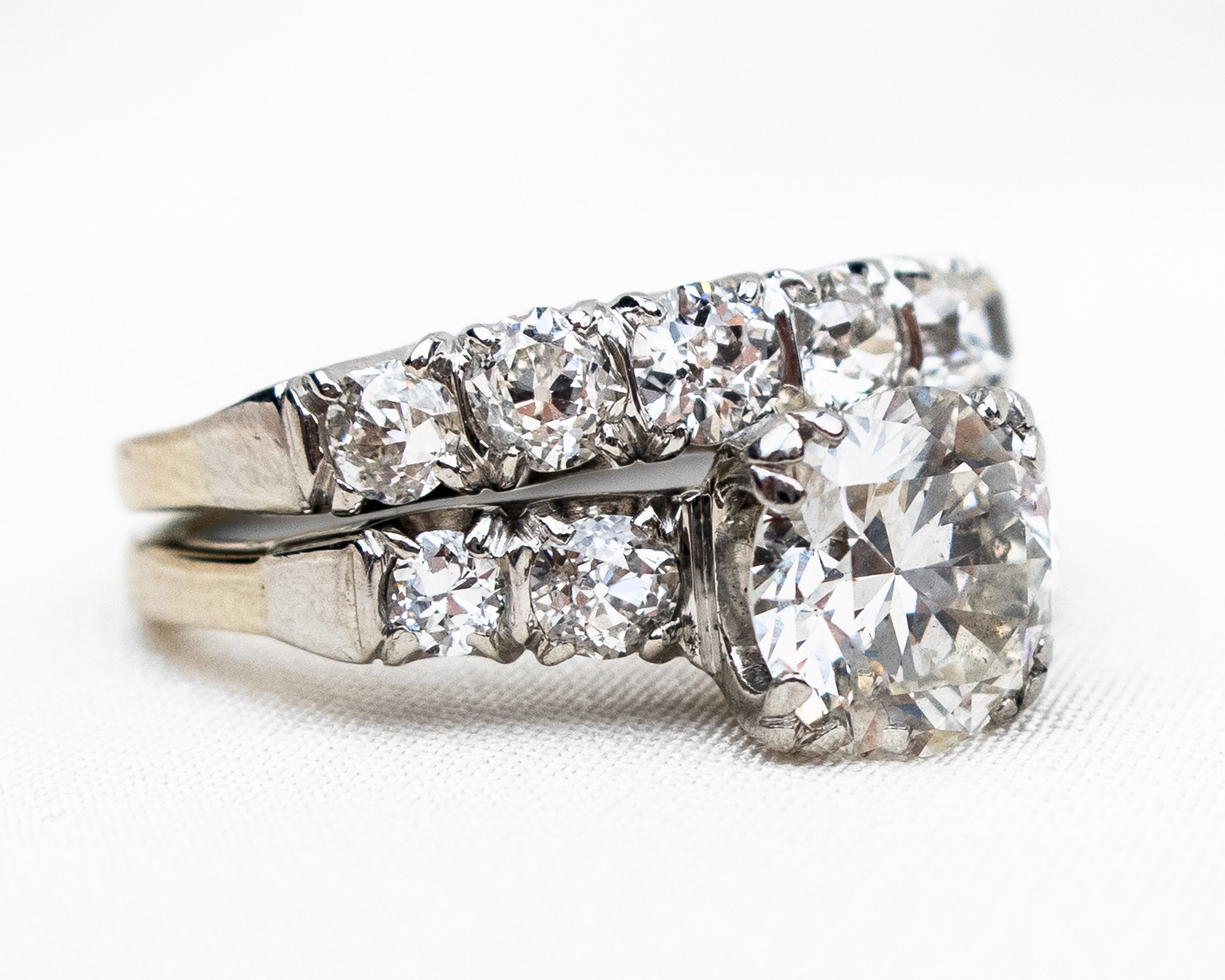 Midcentury Transitional & Old European-Cut Diamond Wedding Set
