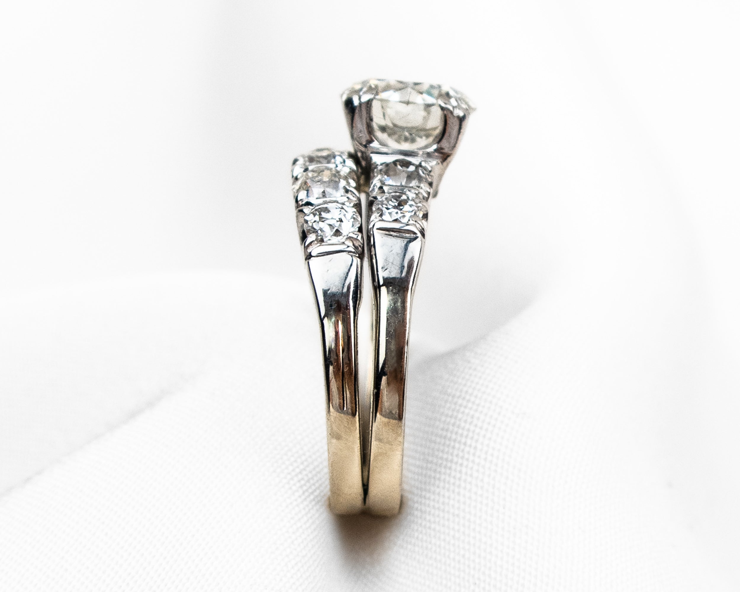 Midcentury Transitional & Old European-Cut Diamond Wedding Set
