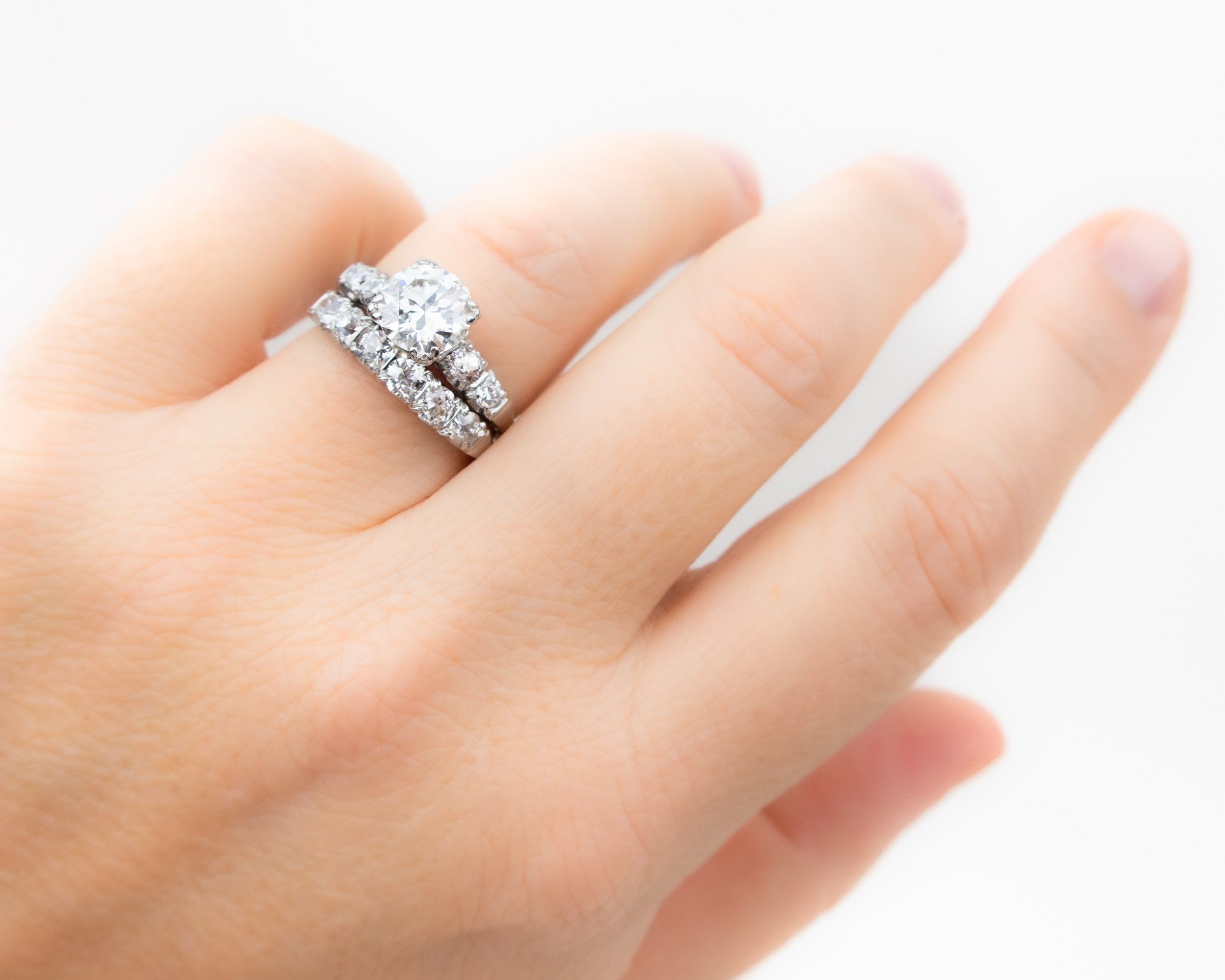 Midcentury Transitional & Old European-Cut Diamond Wedding Set