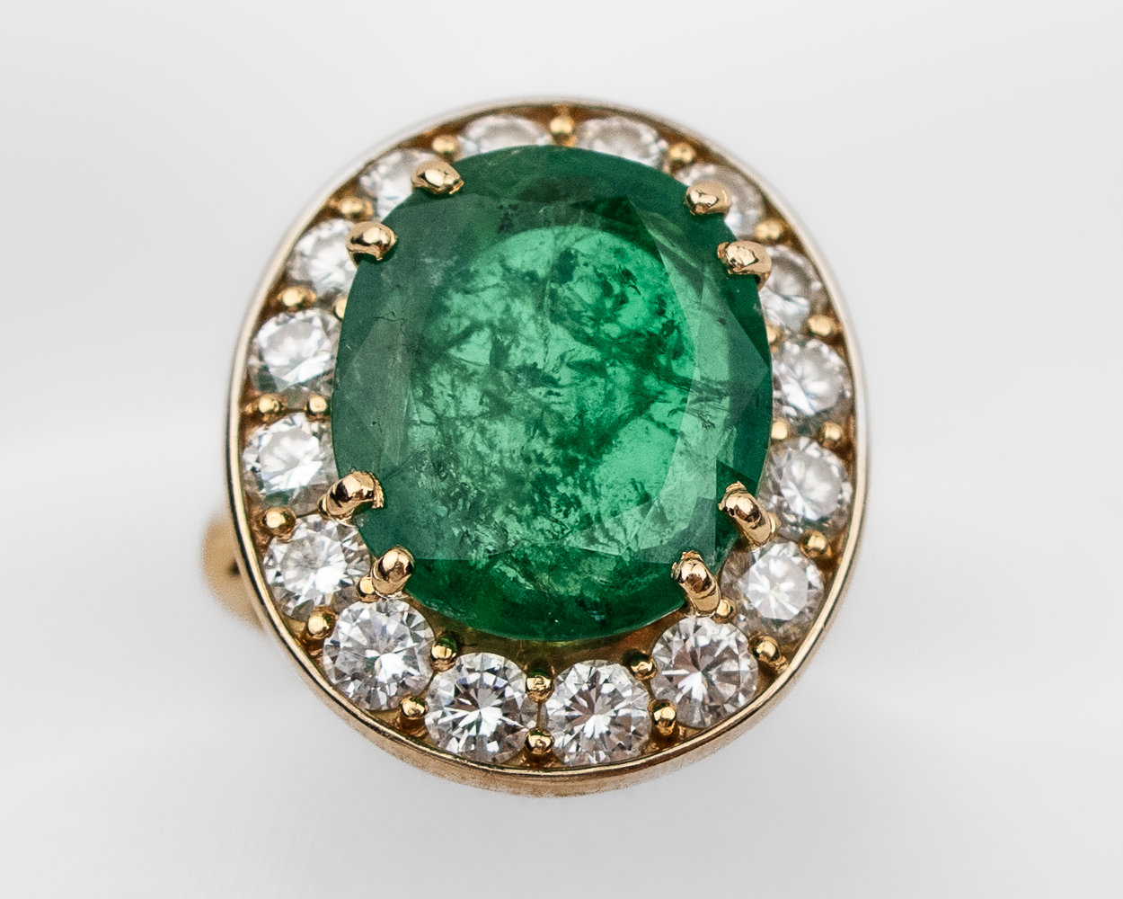 French 1970s Emerald and Diamond Halo Ring