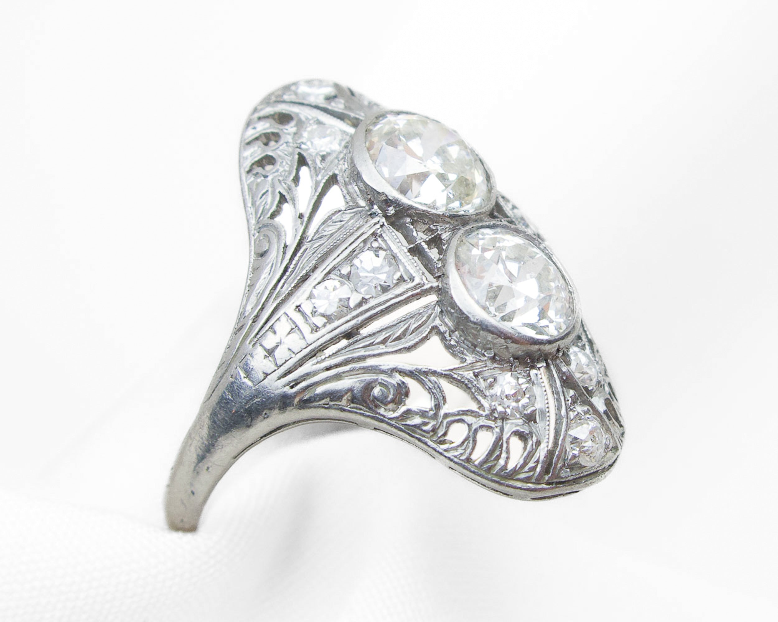 Art Deco Double Diamond North-South Ring