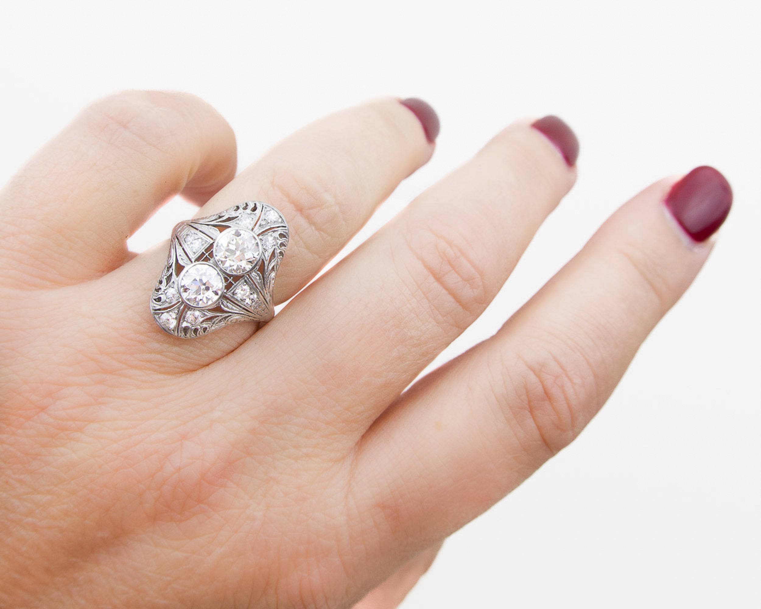Art Deco Double Diamond North-South Ring