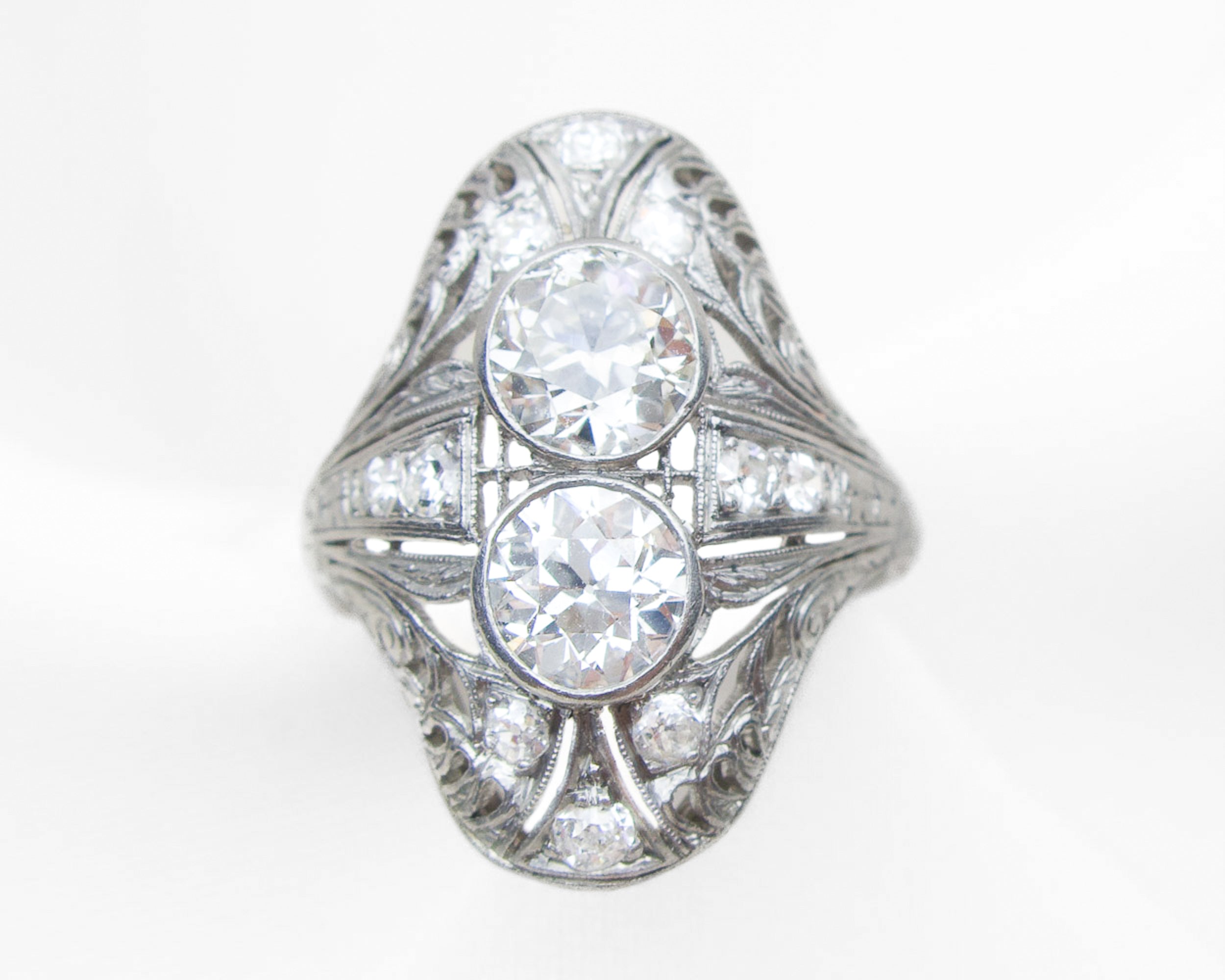 Art Deco Double Diamond North-South Ring