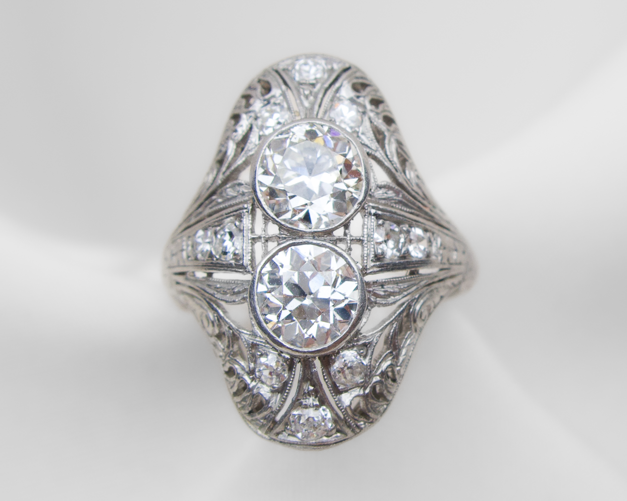 Art Deco Double Diamond North-South Ring