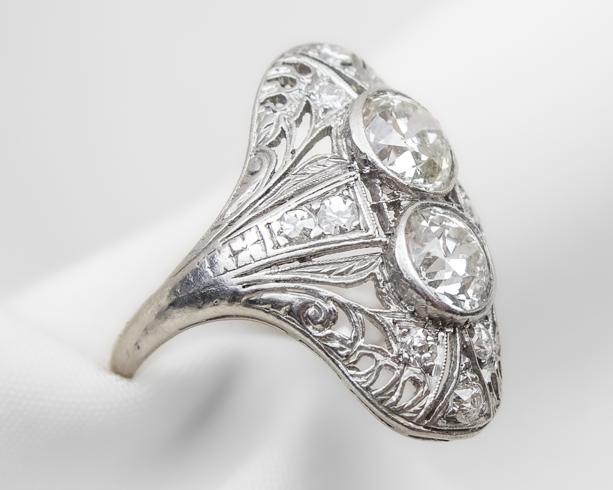 Art Deco Double Diamond North-South Ring