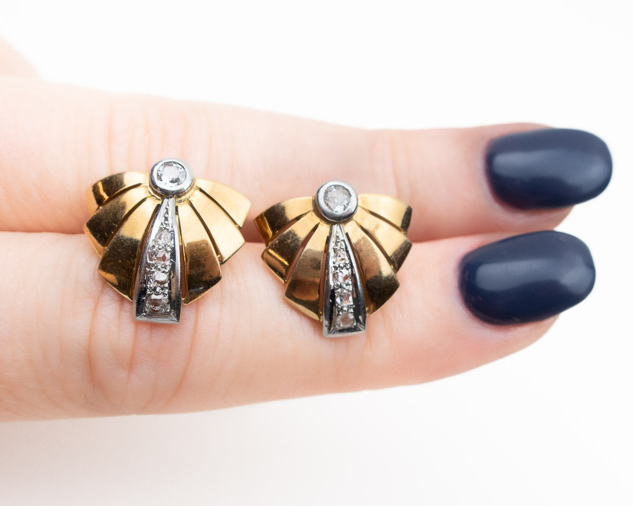 Art Deco Fan Earrings with Diamonds