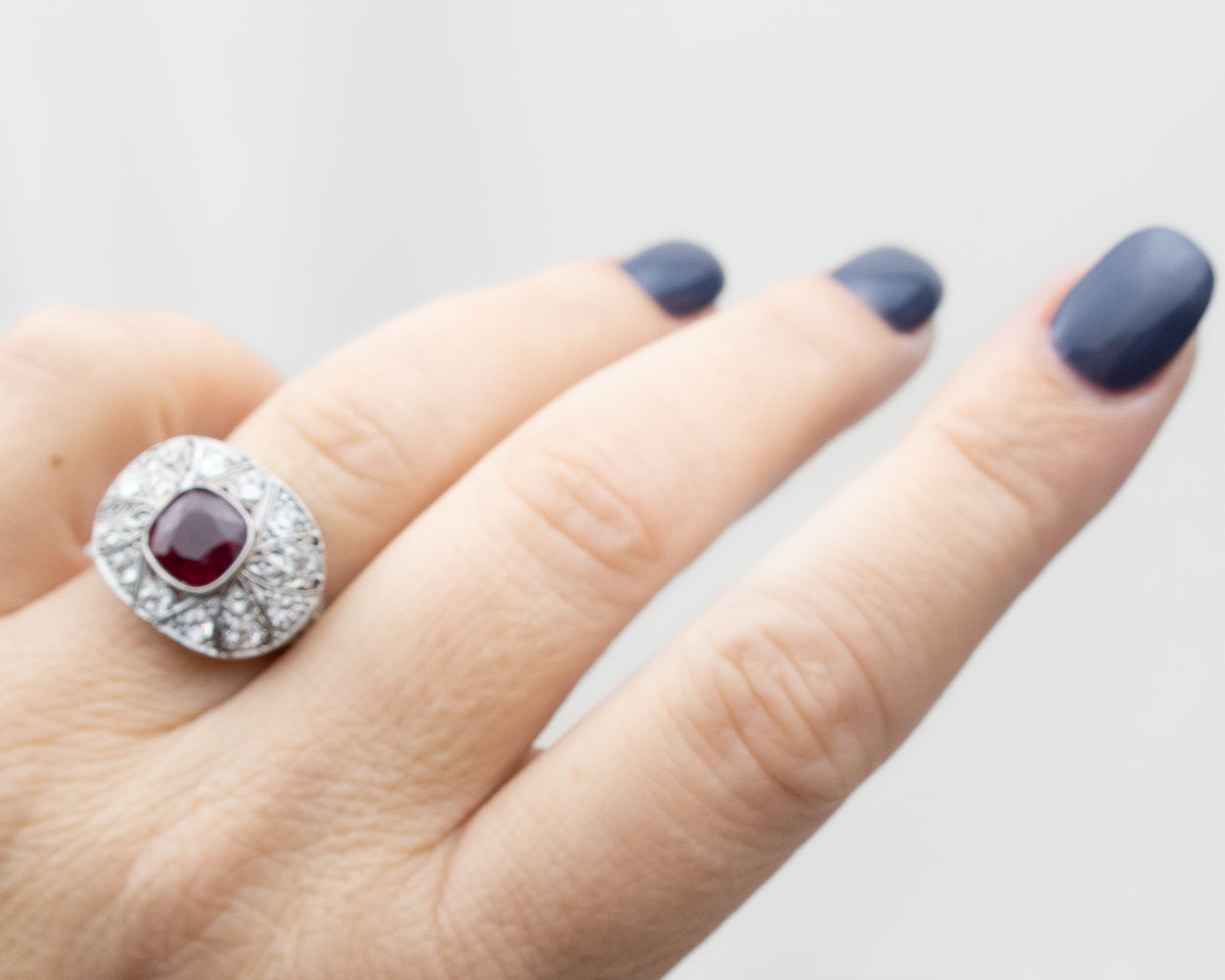 Art Deco Ruby & Diamond Halo Ring