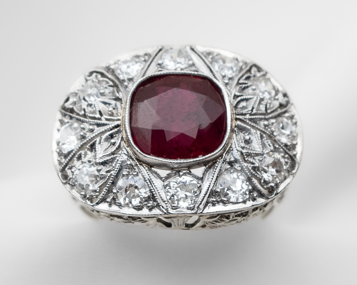 Art Deco Ruby & Diamond Halo Ring