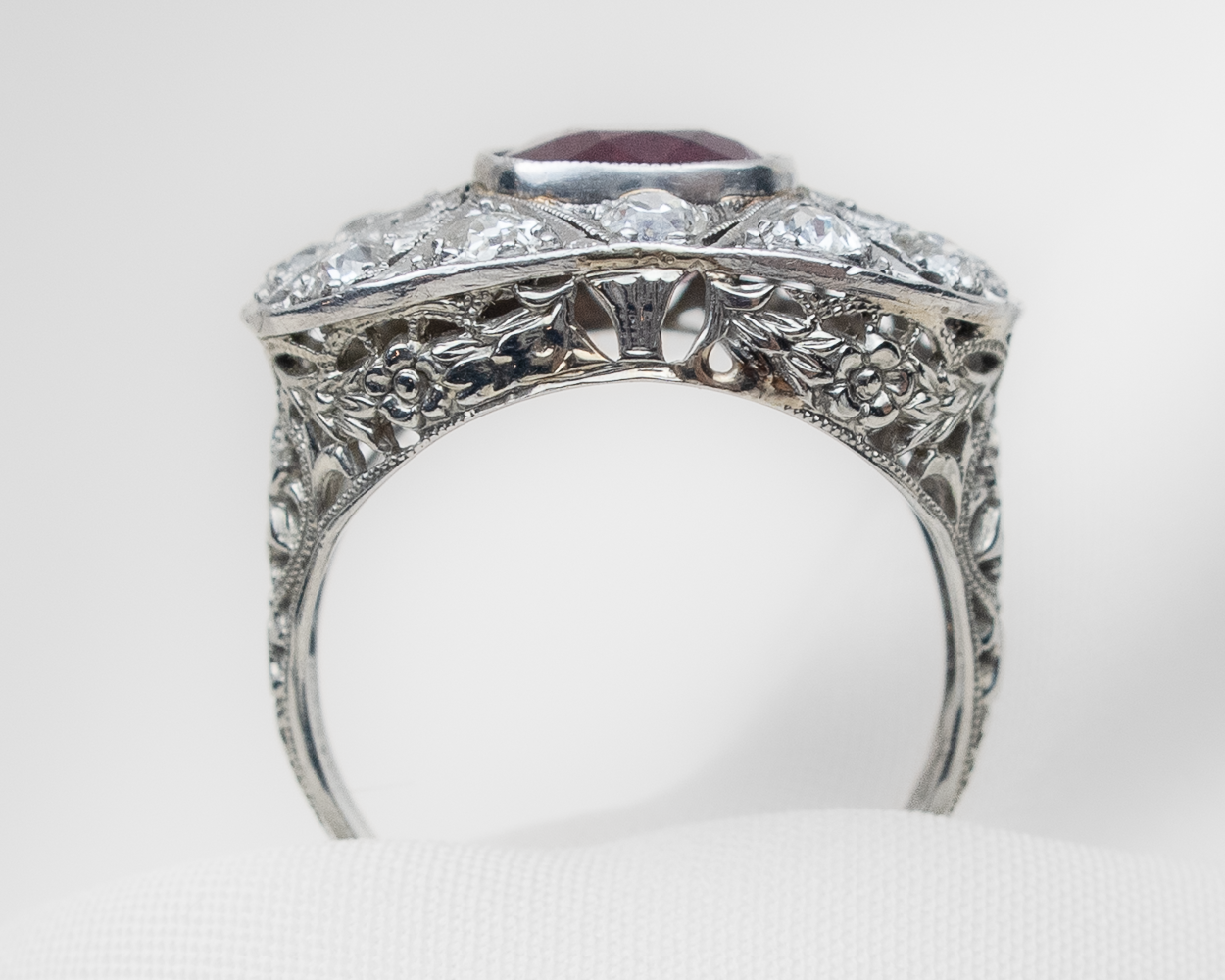 Art Deco Ruby & Diamond Halo Ring