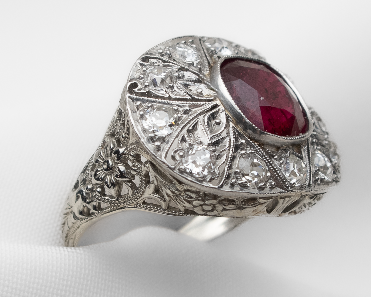 Art Deco Ruby & Diamond Halo Ring