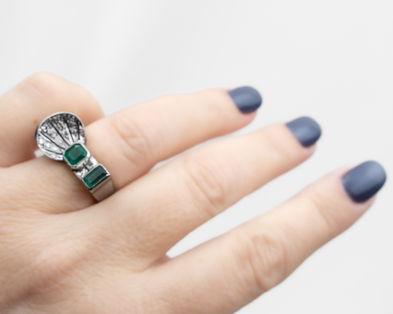 Retro Diamond and Emerald Platinum Ring