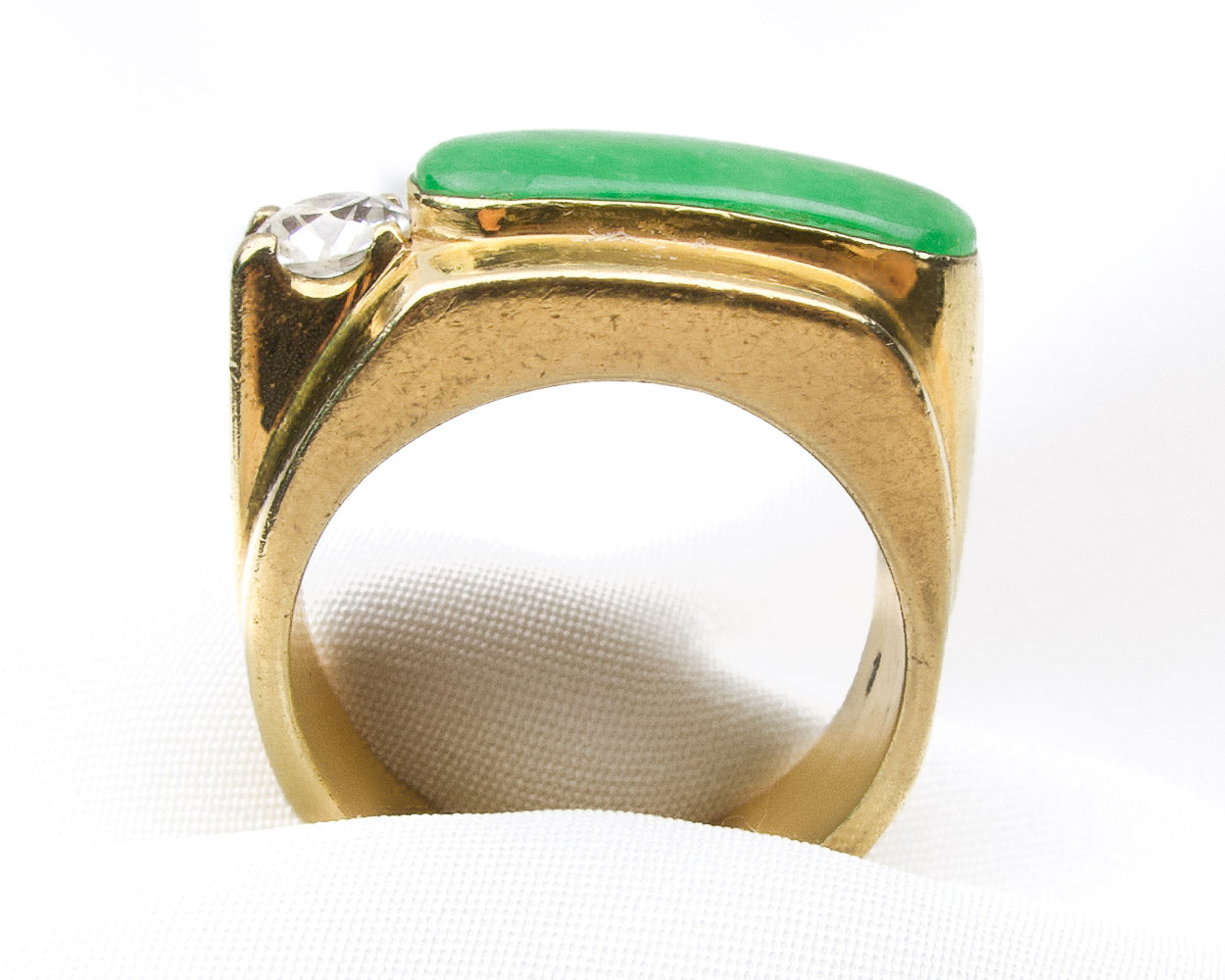1970s Jade Cabochon Ring with Accent Diamond