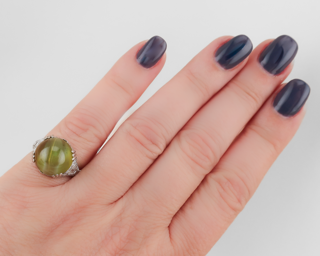 Art Deco Cat's Eye Chrysoberyl Cocktail Ring