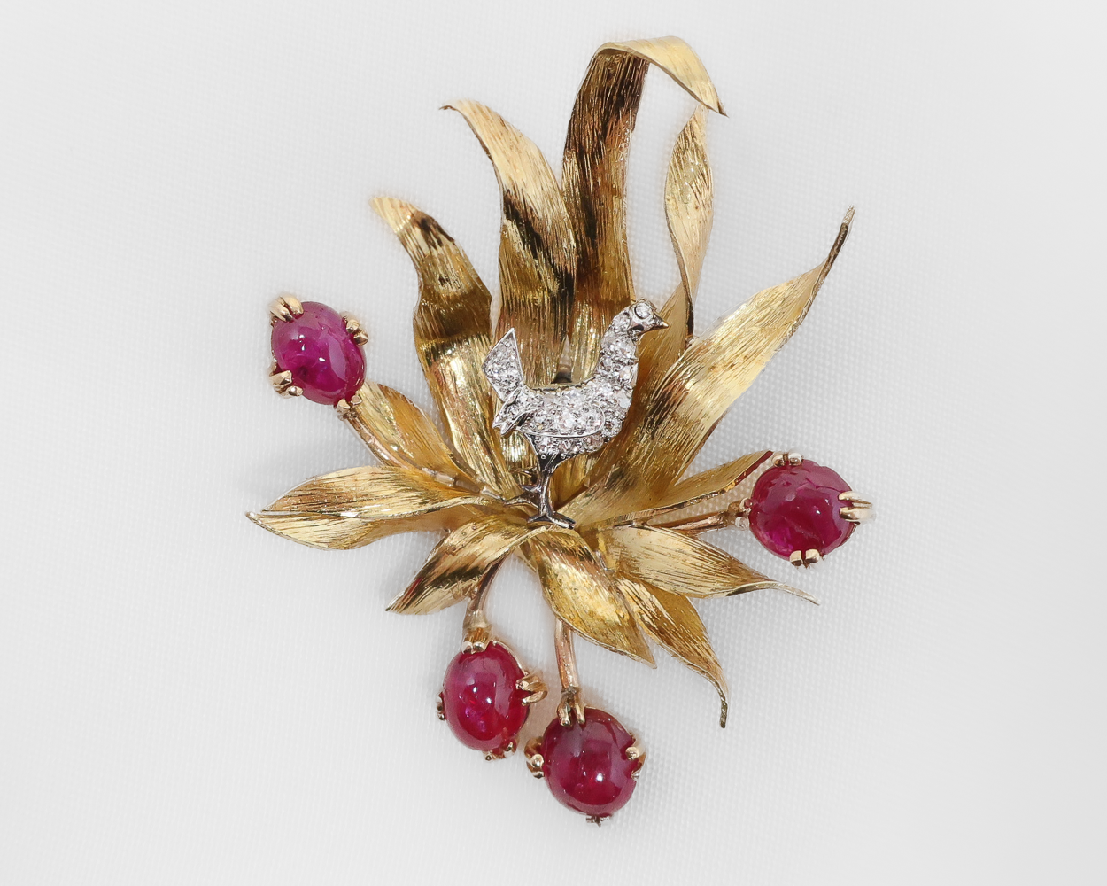 Retro-Era Diamond & Ruby Bird Pendant