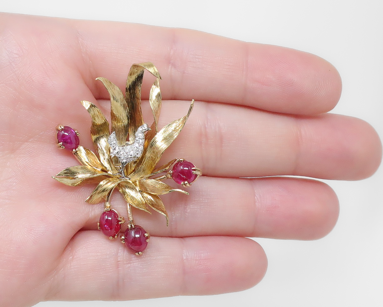 Retro-Era Diamond & Ruby Bird Pendant