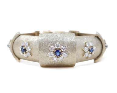 Art Deco 35 Carat Ruby & 11 Carat Diamond Filigree Floral Motif Bracelet in 18K White Gold