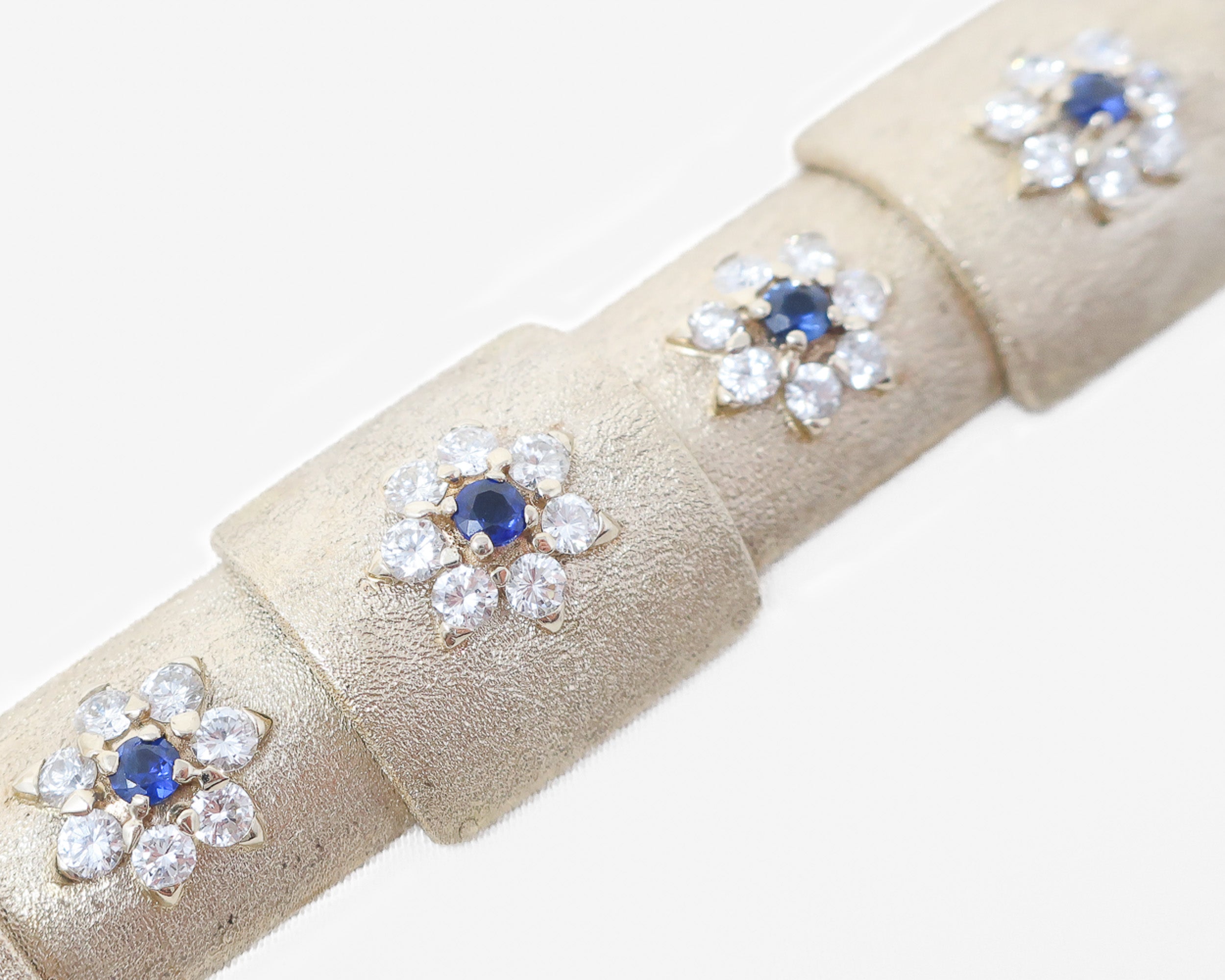 Circa 1960 Midcentury Sapphire & Diamond Floral Bracelet