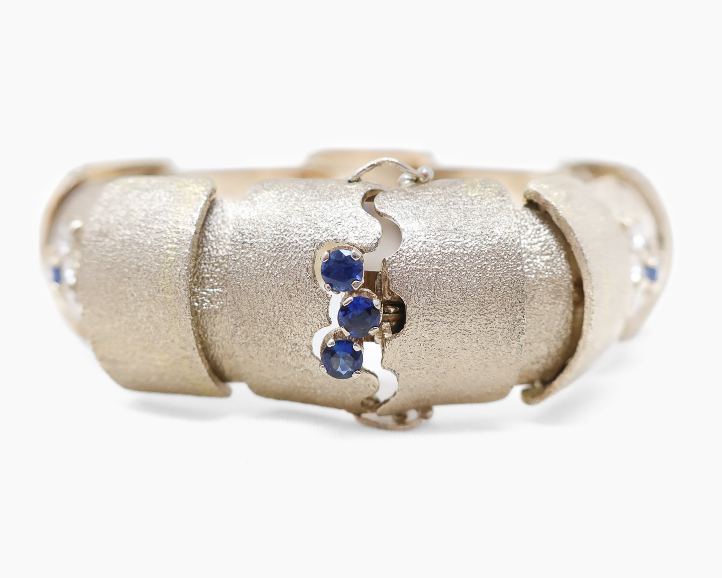Circa 1960 Midcentury Sapphire & Diamond Floral Bracelet