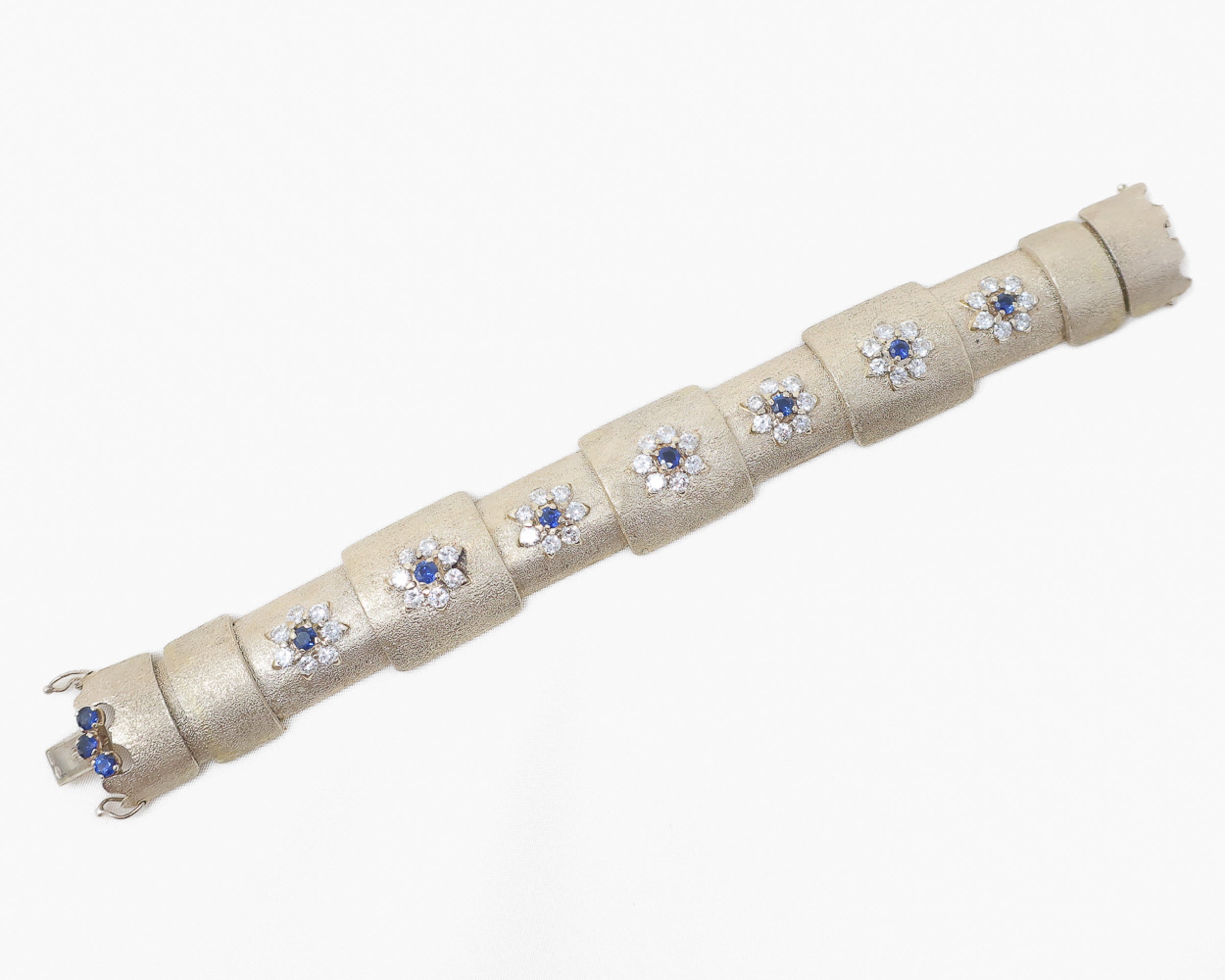Circa 1960 Midcentury Sapphire & Diamond Floral Bracelet