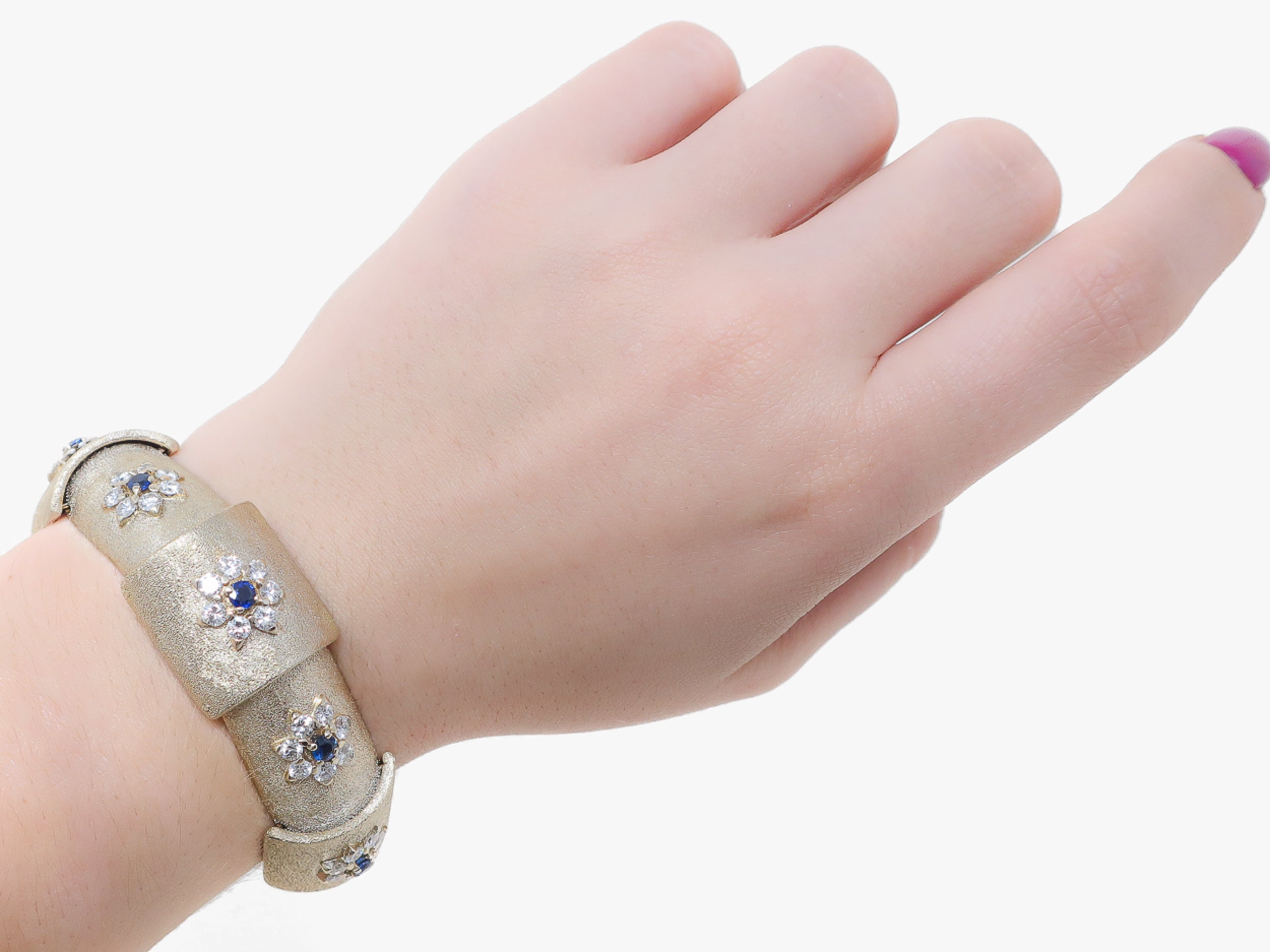 Circa 1960 Midcentury Sapphire & Diamond Floral Bracelet