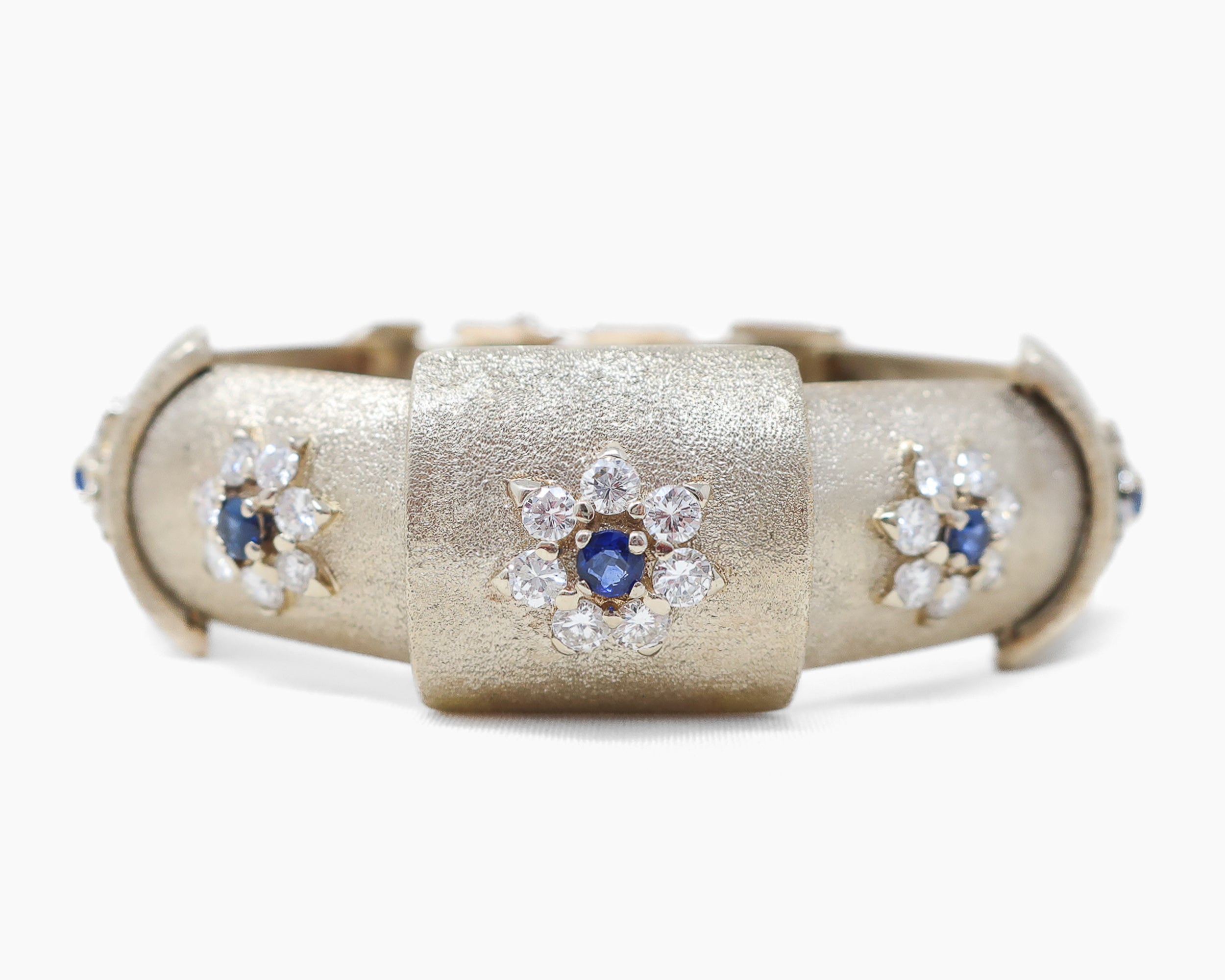Circa 1960 Midcentury Sapphire & Diamond Floral Bracelet