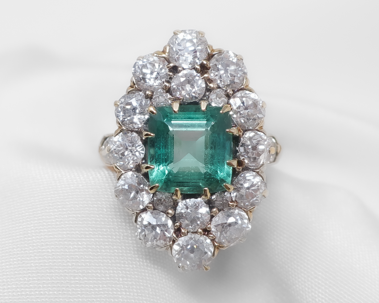 Late-Victorian Emerald and Diamond Navette Ring