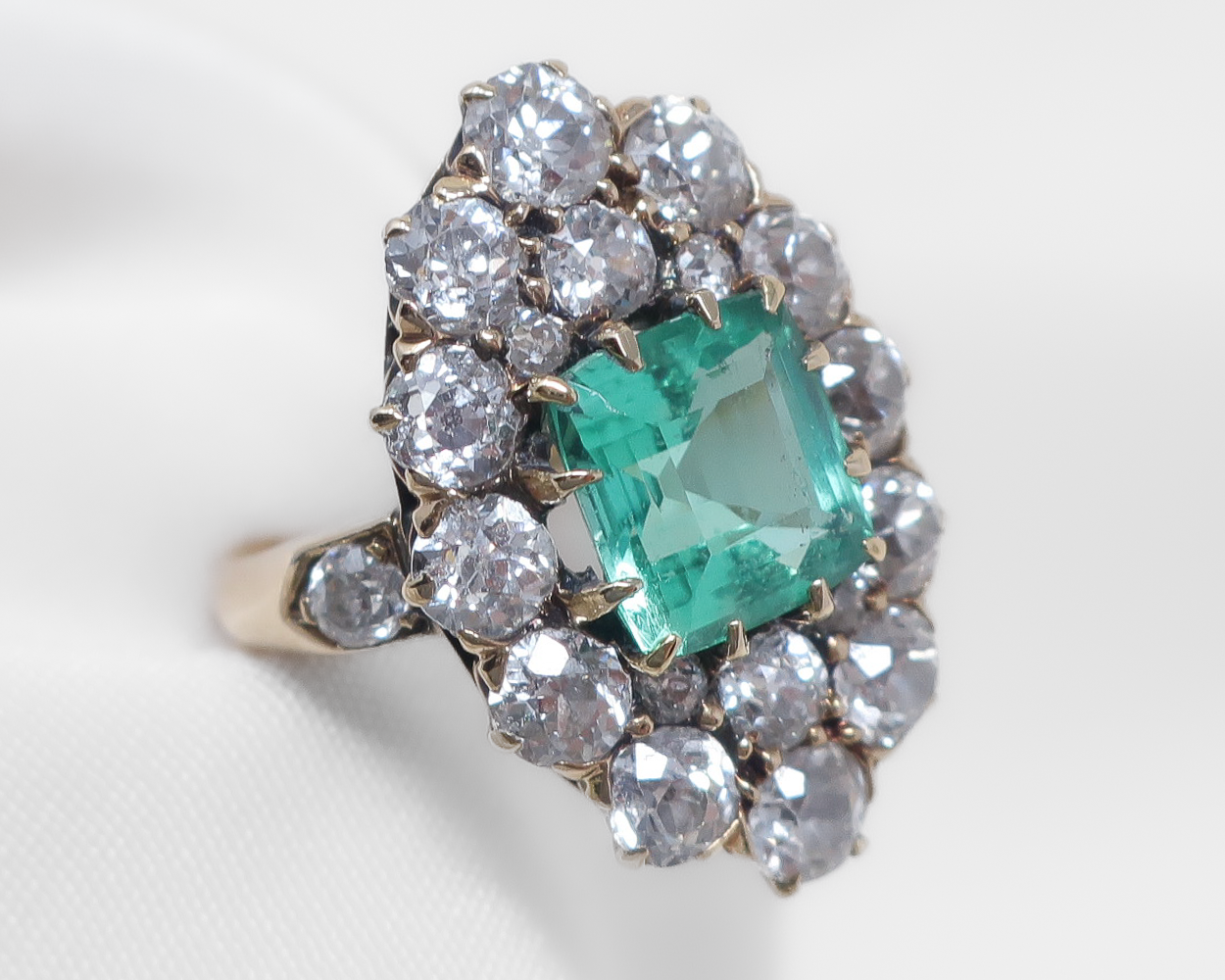 Late-Victorian Emerald and Diamond Navette Ring