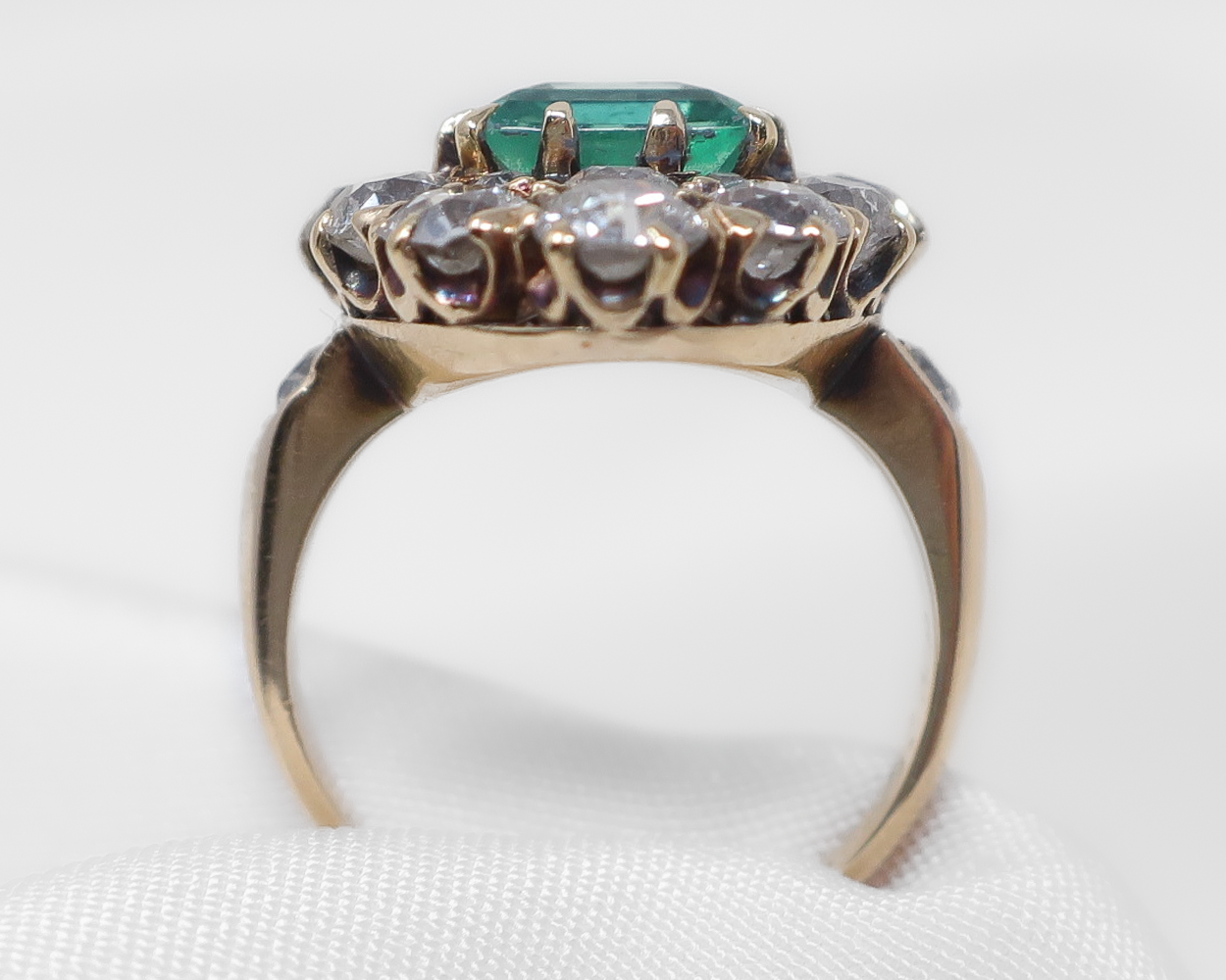 Late-Victorian Emerald and Diamond Navette Ring