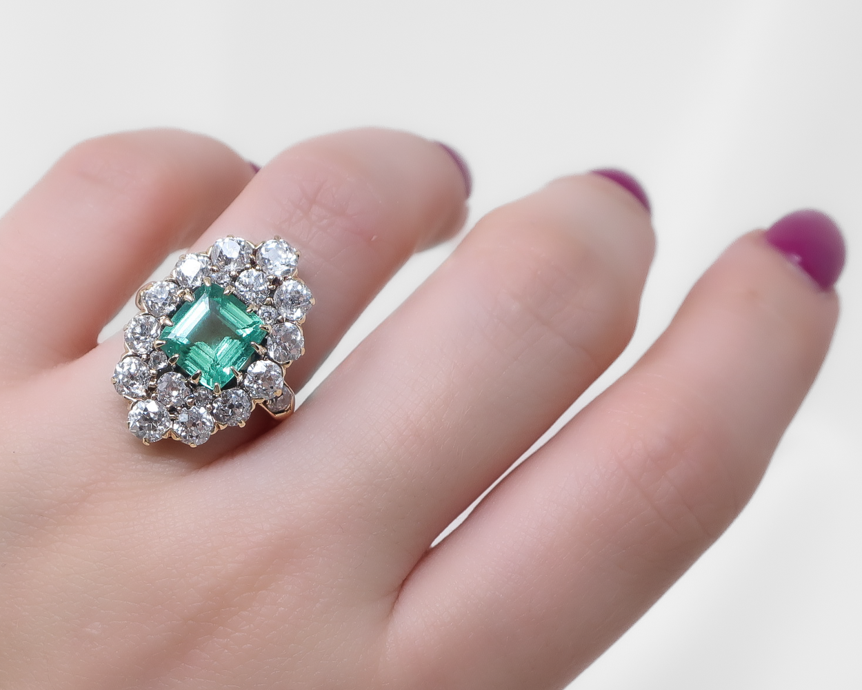 Late-Victorian Emerald and Diamond Navette Ring