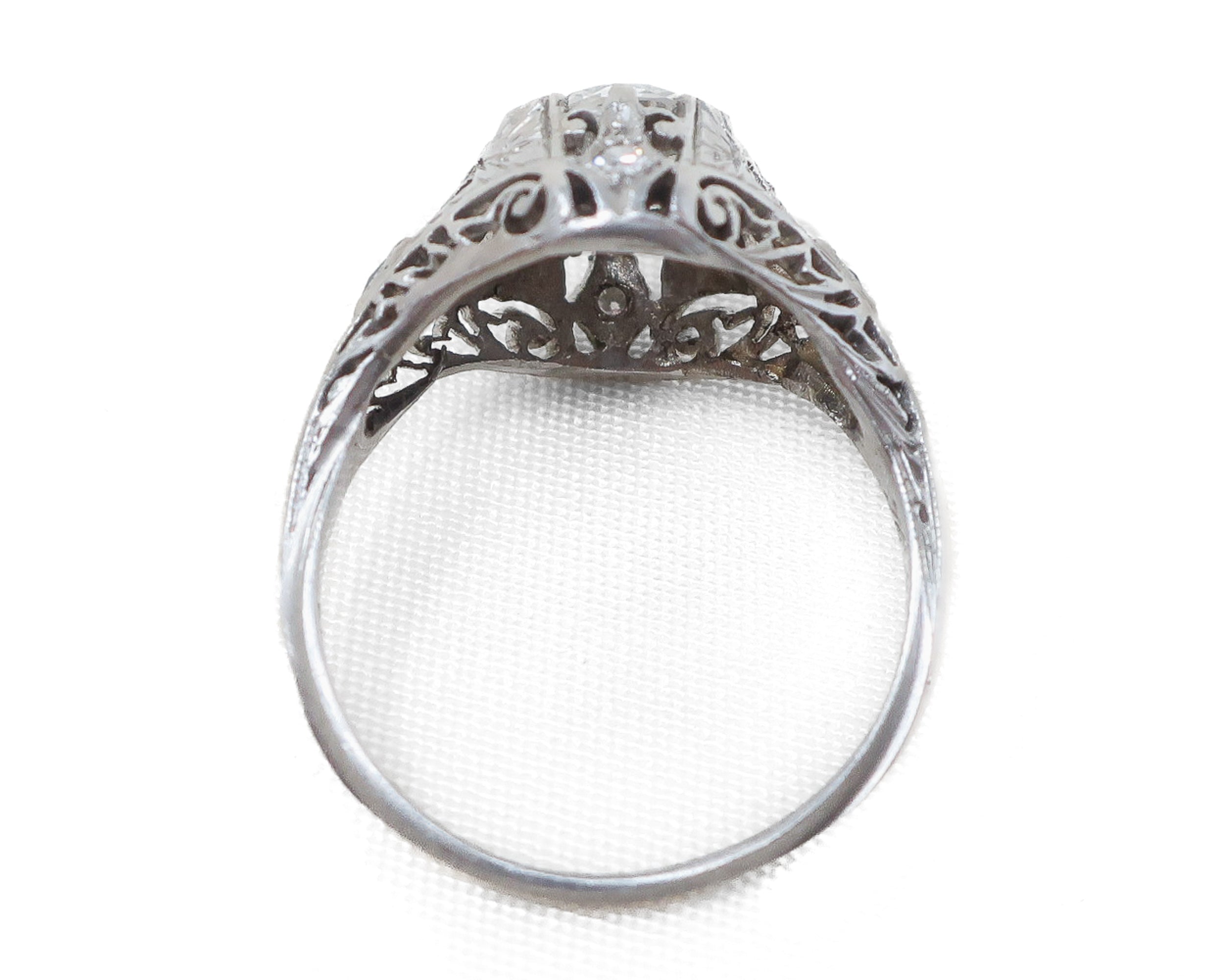 Art Deco Diamond Ring with Lab-Grown Sapphire Accents