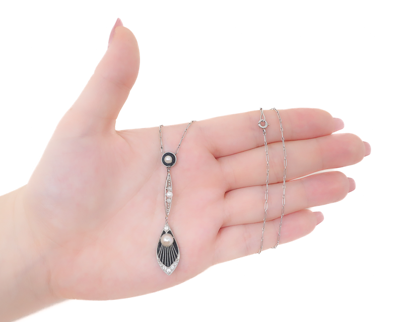 Edwardian Pearl, Diamond & Onyx Pendant