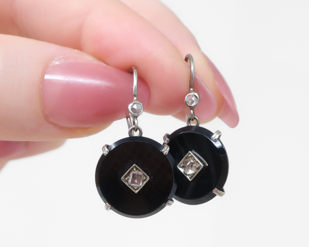 Art Deco Onyx & Rose-cut Diamond Earrings