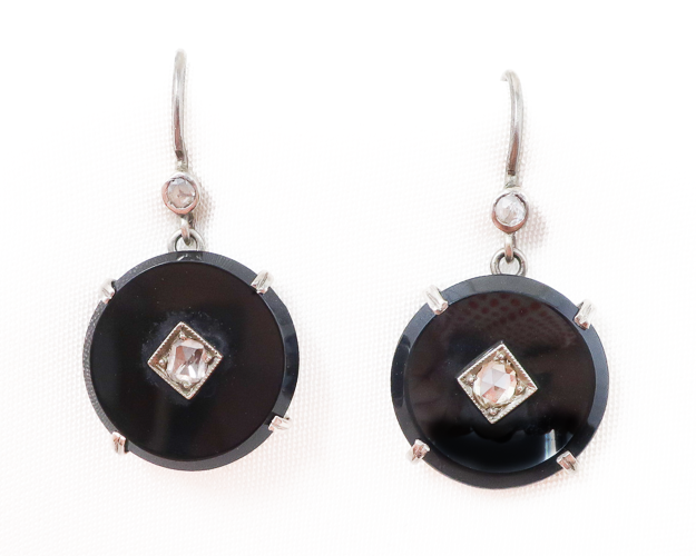 Art Deco Onyx & Rosecut Diamond Earrings