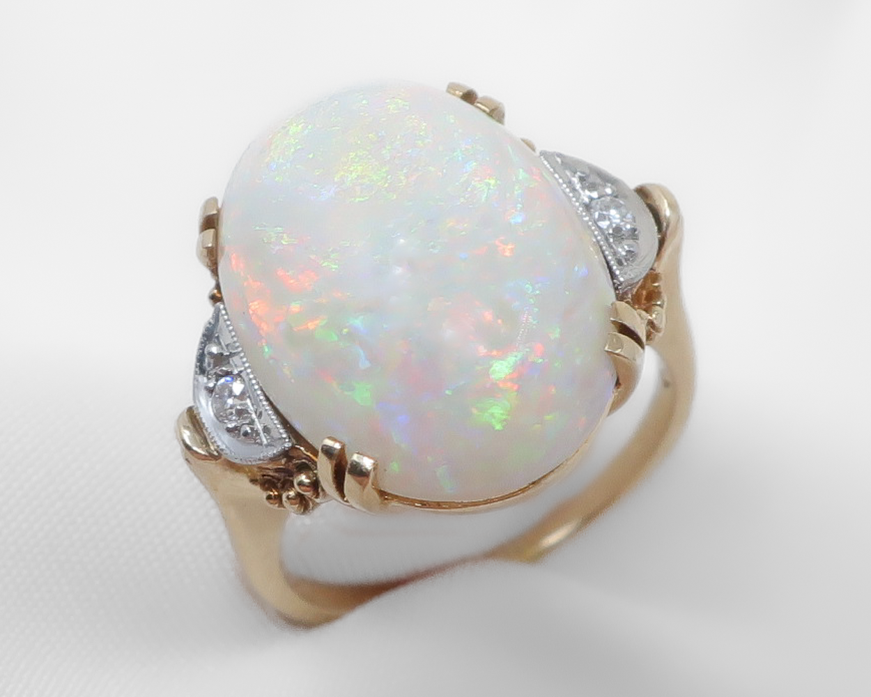 1940s Opal Dinner Ring with Diamonds