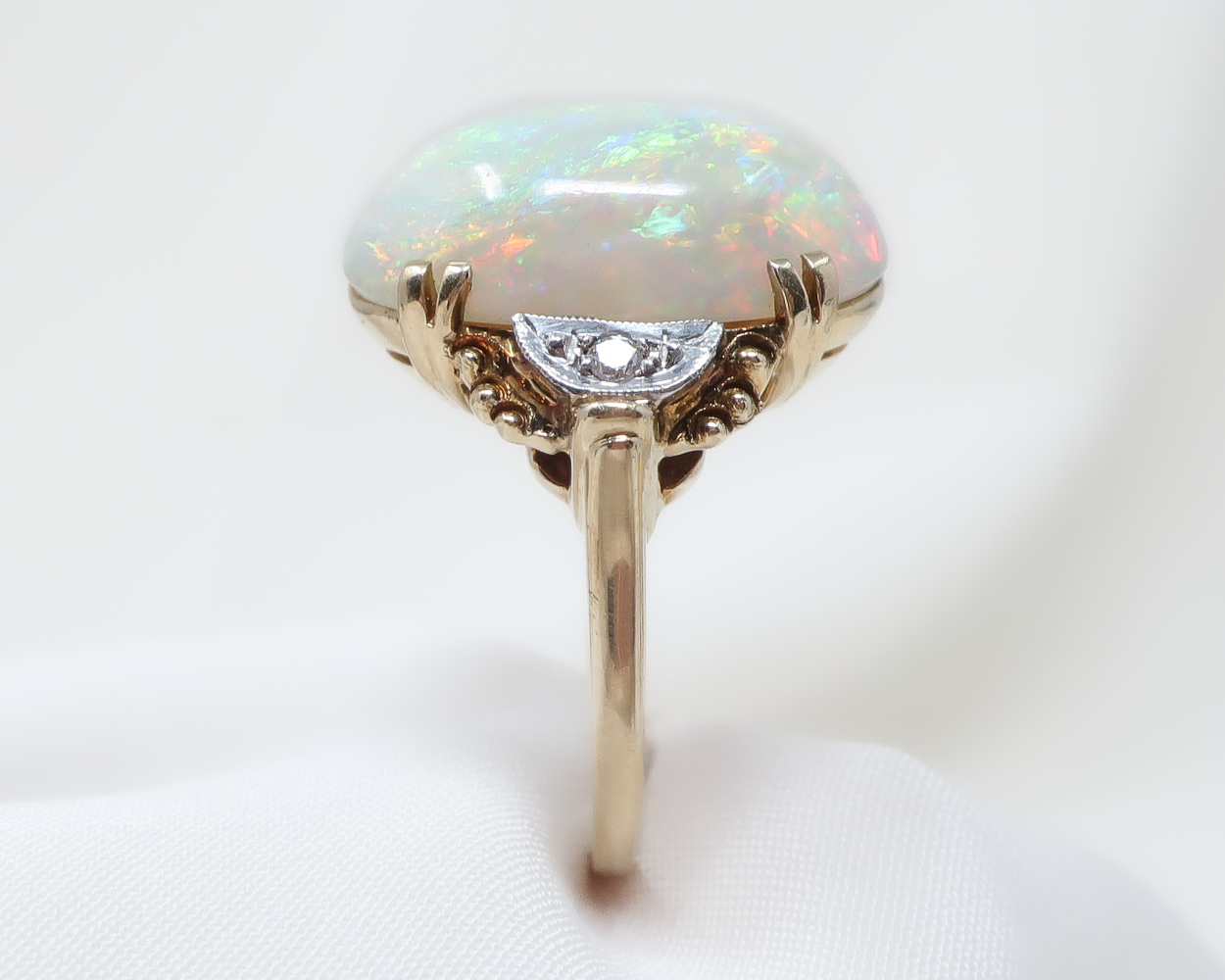 1940s Opal Dinner Ring with Diamonds