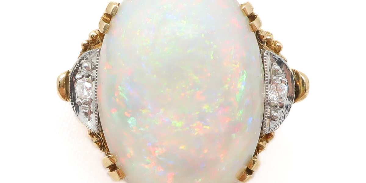 Antique Opal and Diamond Ring on White Background Stock Photo - Image of  brilliant, macro: 184345034