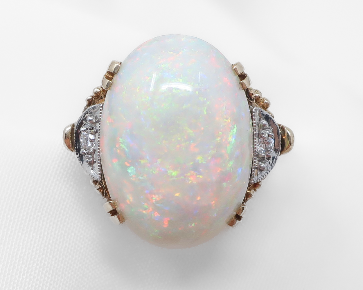 1940s Opal Dinner Ring with Diamonds