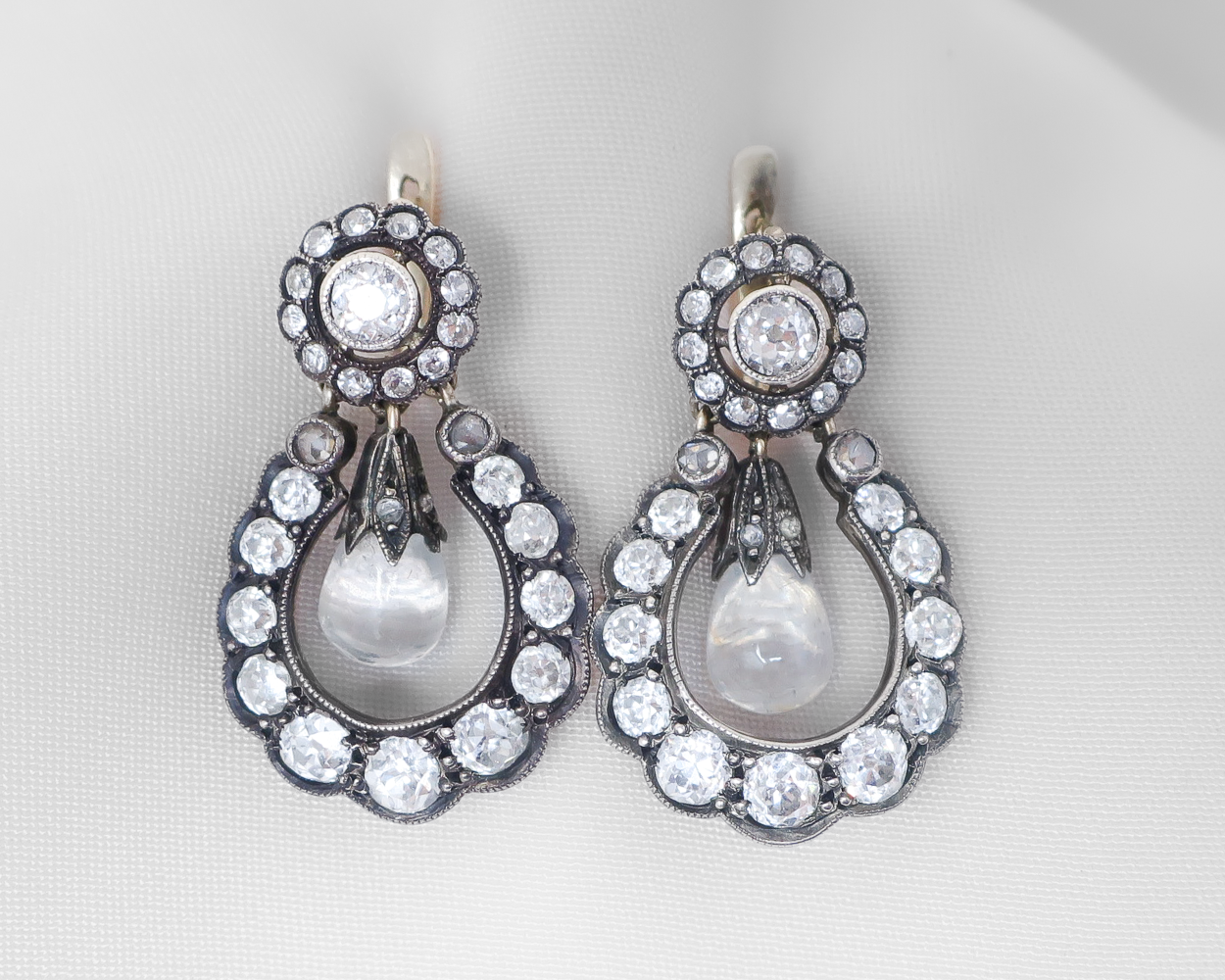 Victorian Moonstone & Diamond Earrings