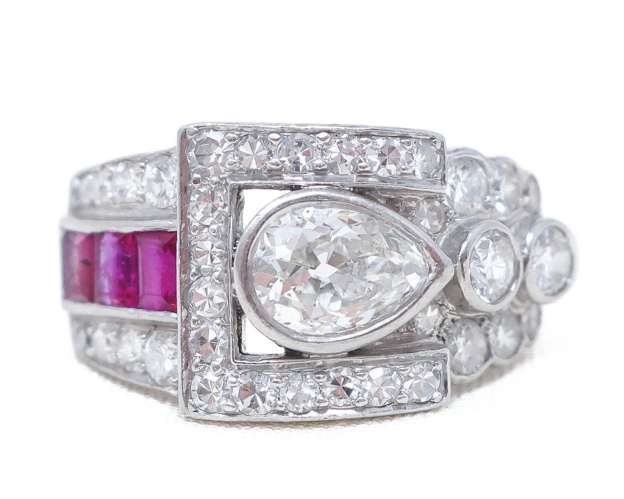 Art Deco Diamond and Ruby Buckle Ring