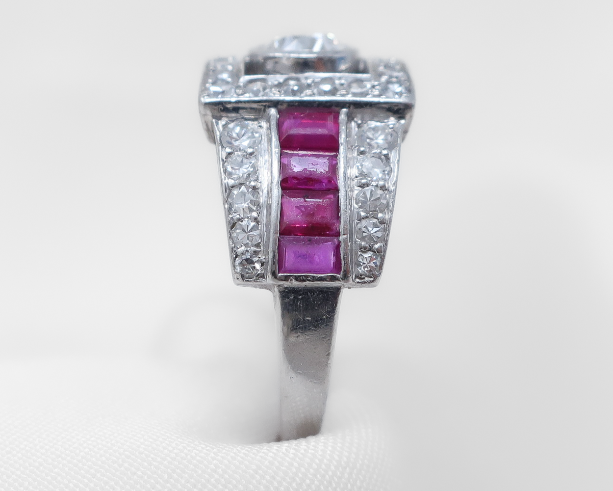 Art Deco Diamond and Ruby Buckle Ring