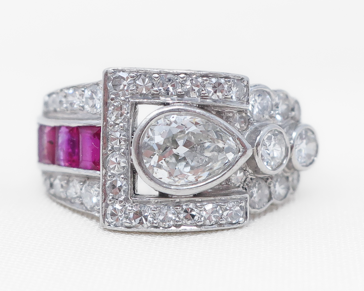 Art Deco Diamond and Ruby Buckle Ring