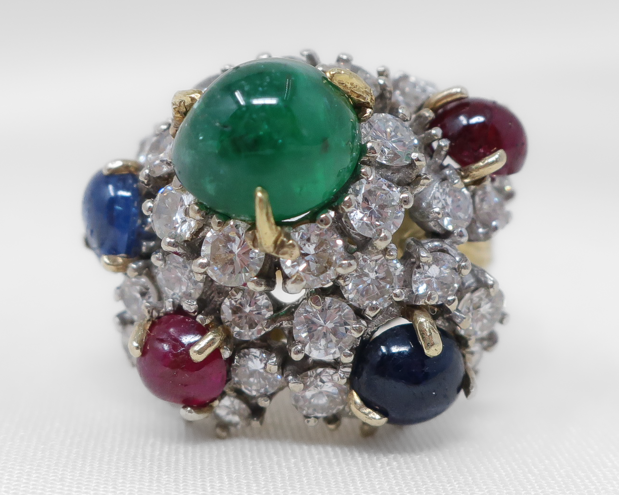 1970s Gemstone and Diamond Cluster Ring