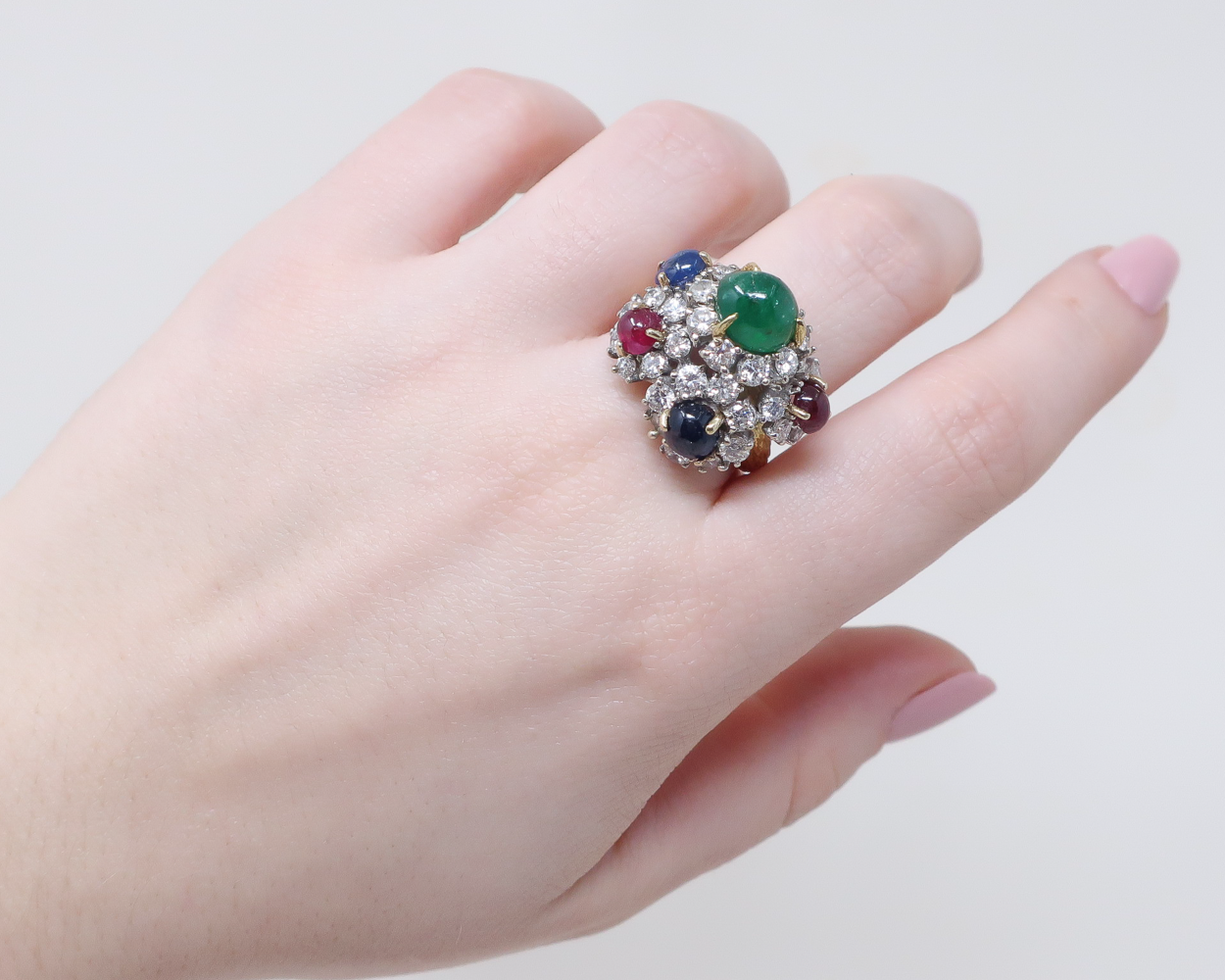 1970s Gemstone and Diamond Cluster Ring