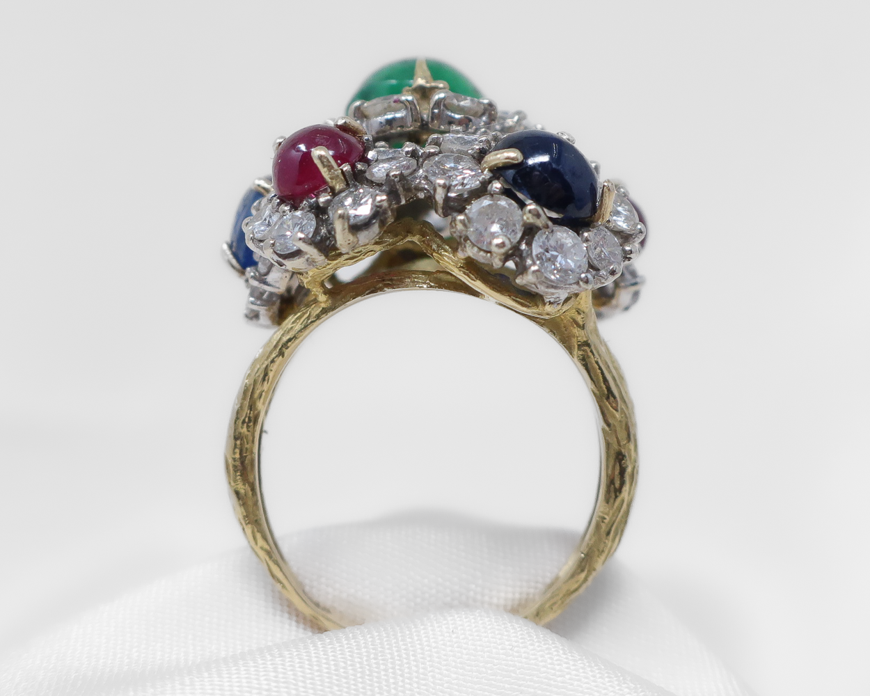 1970s Gemstone and Diamond Cluster Ring