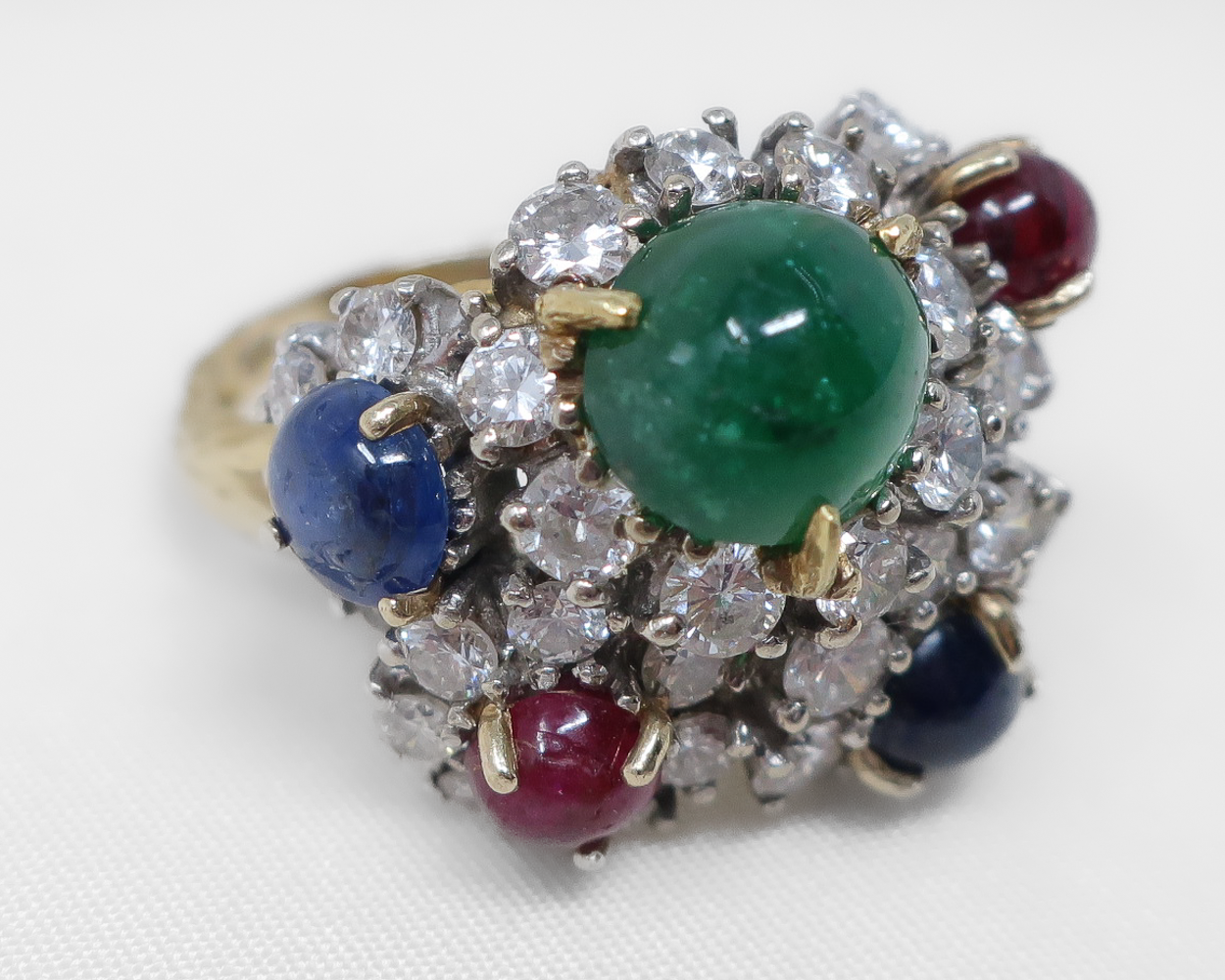 1970s Gemstone and Diamond Cluster Ring