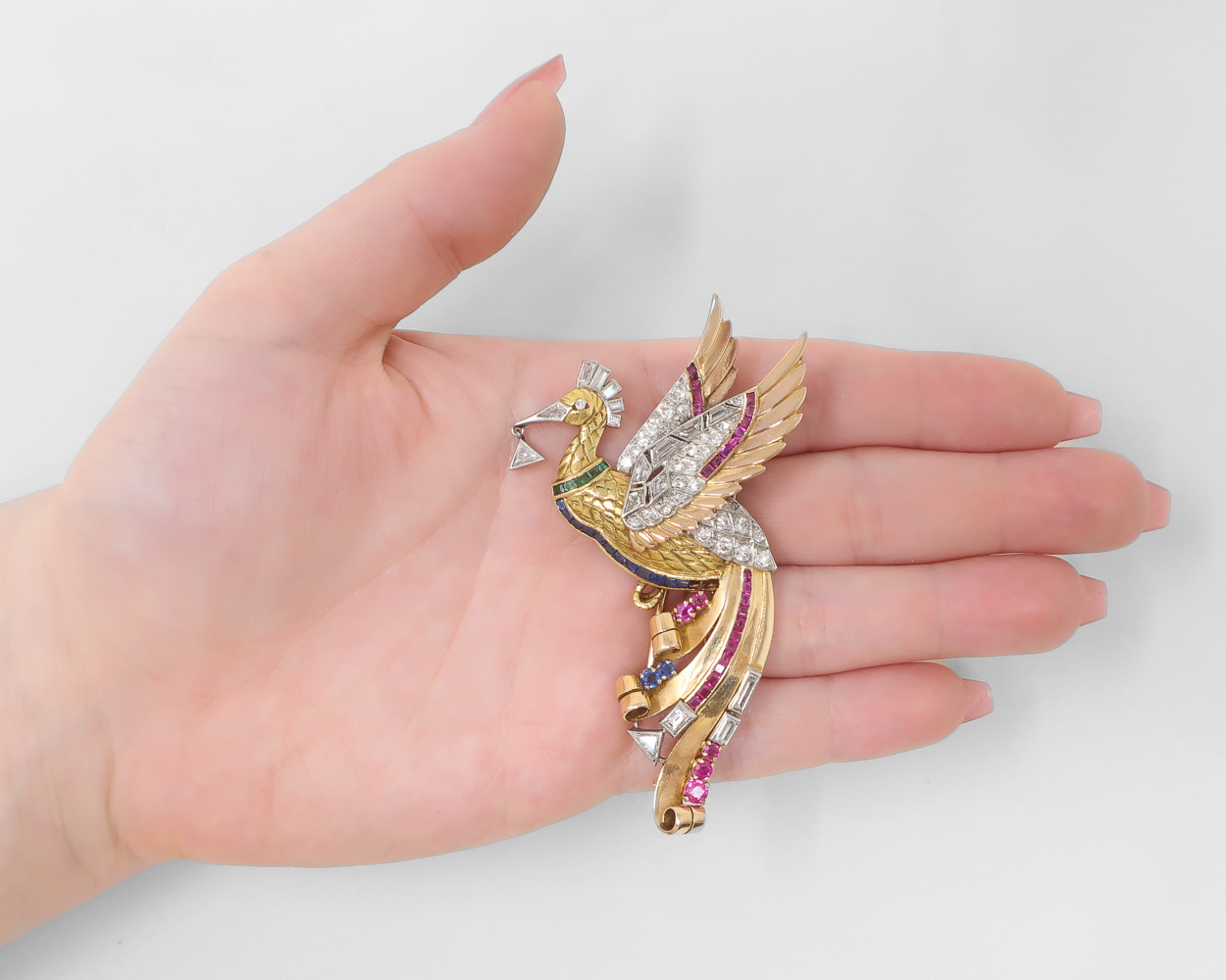 Midcentury Jeweled Stork Brooch/Pendant