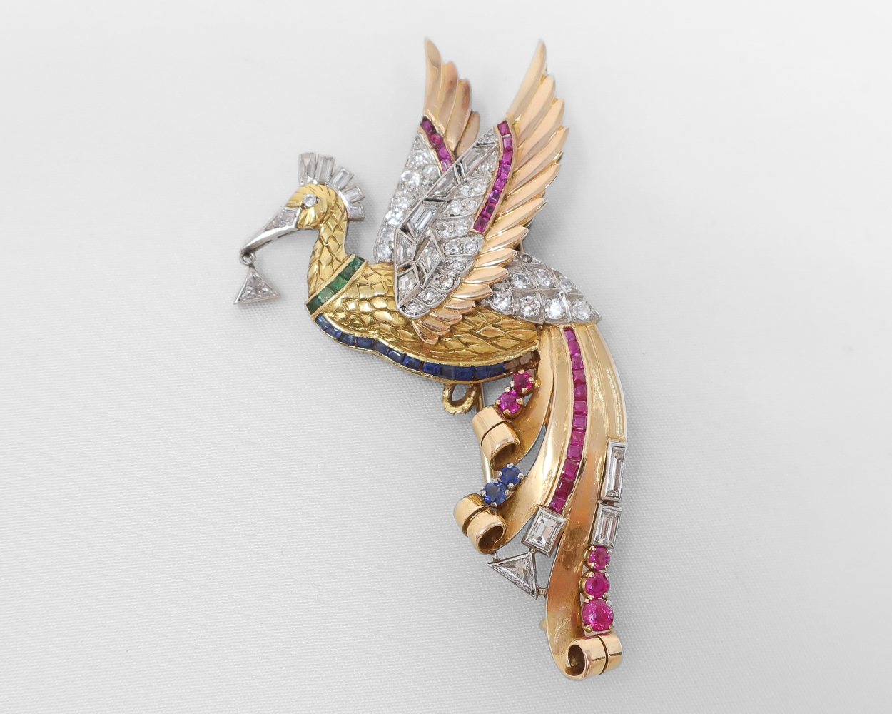 Midcentury Jeweled Stork Brooch/Pendant