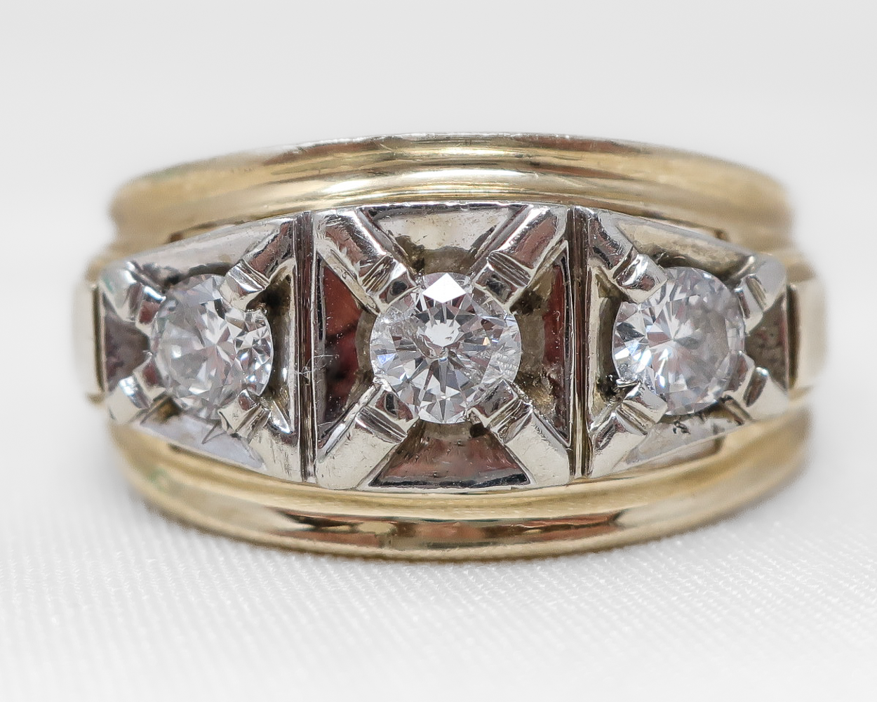 Midcentury Two-Tone Diamond Ring