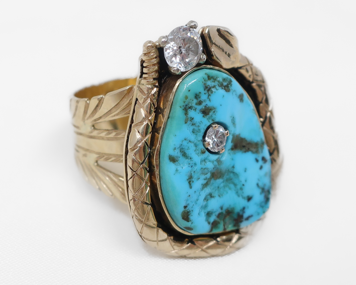 Late-Midcentury Turquoise Ring with Diamonds