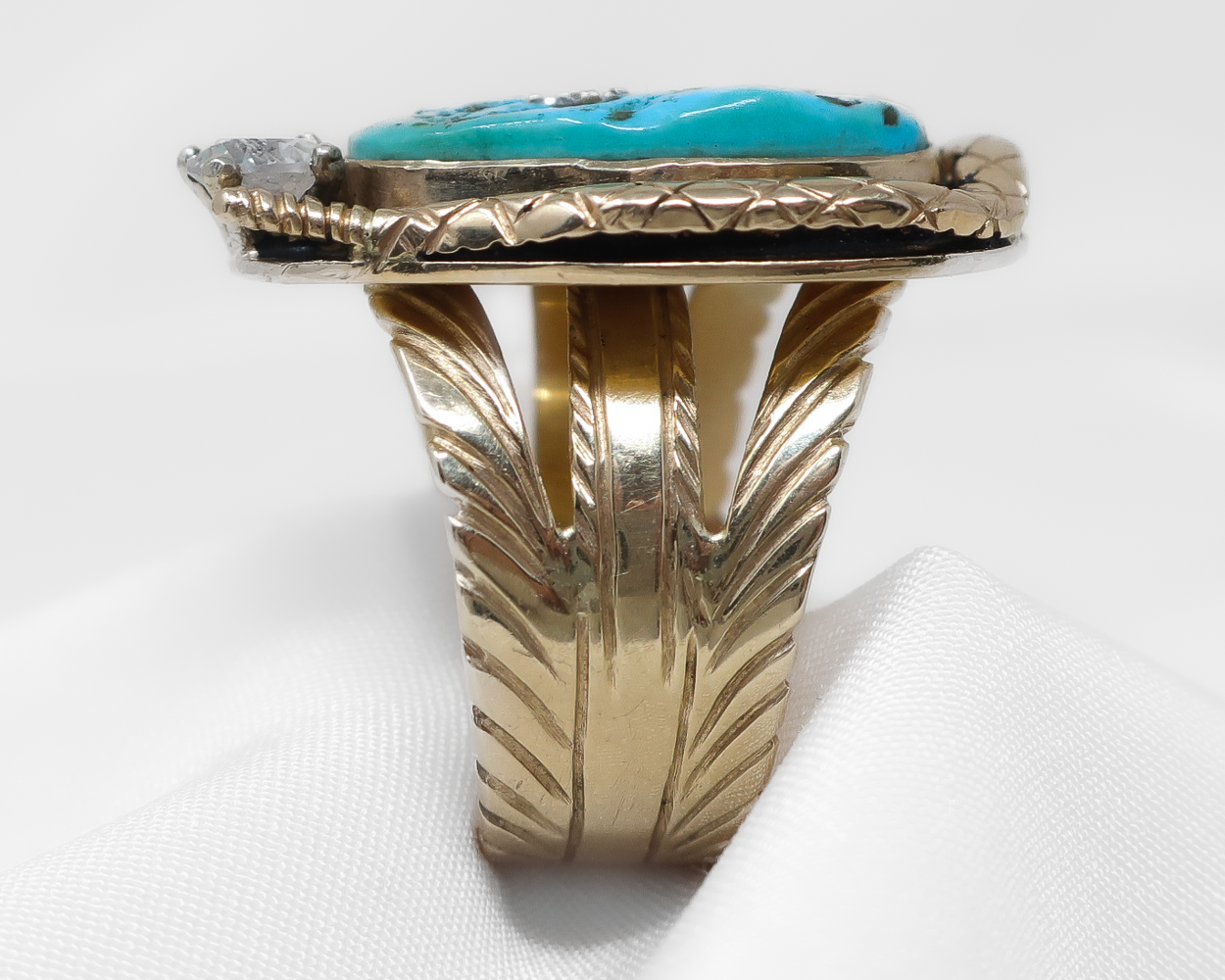 Late-Midcentury Turquoise Ring with Diamonds